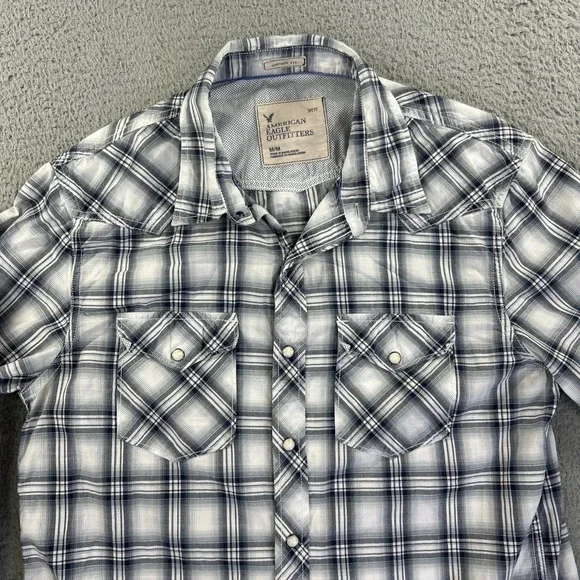 American Eagle Shirt Mens Medium Plaid Western Pearl Snap Cowboy Vintage‎ Fit - Picture 2 of 7